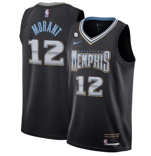 Men's Memphis Grizzlies #12 Ja Morant Black 2022/23 City Edition With NO.6 Patch Stitched Basketball Jersey